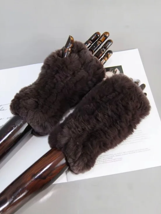 Plush Faux Fur Fingerless Gloves ▪︎ Coffee ▪︎ Sz 7.87" - Picture 1 of 2